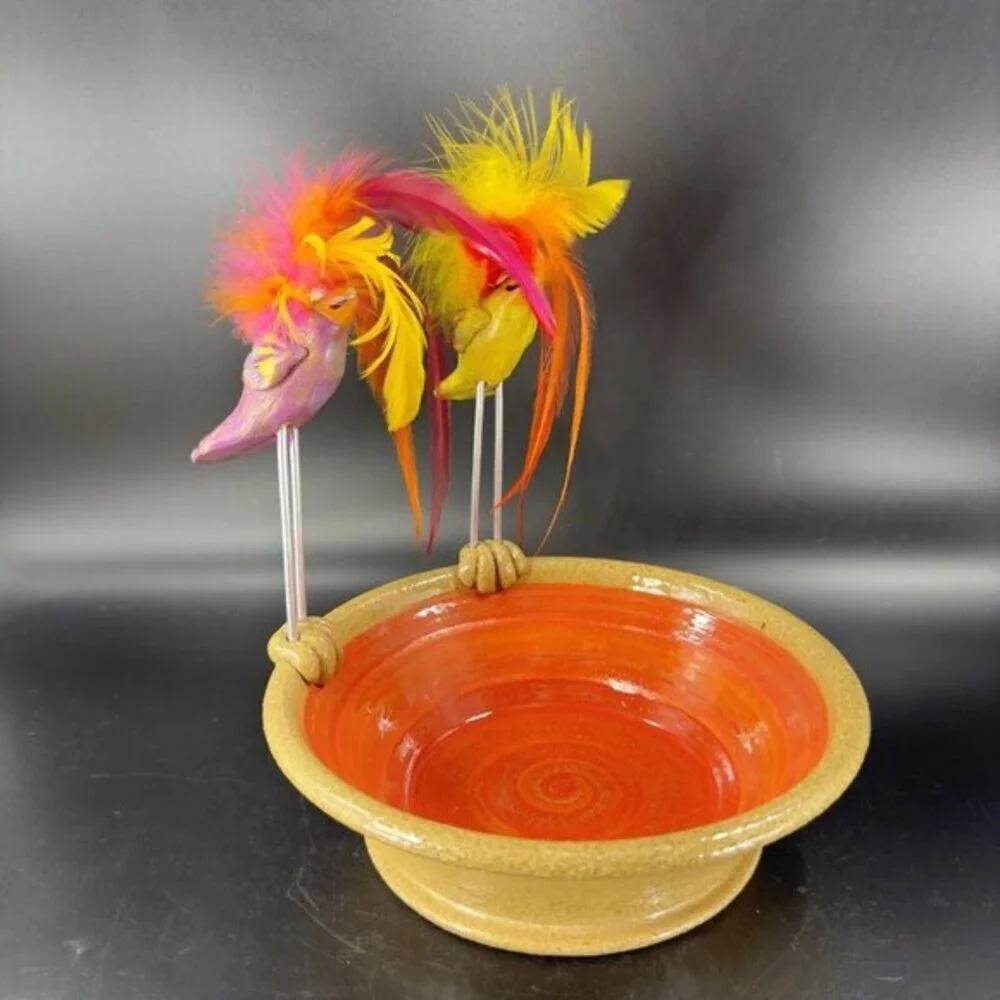 Michna Wolff‎ Pottery Bowl Dish Detachable Birds Signed M Michna Hand Made VTg